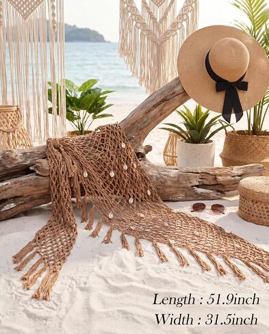Zeyune Women Crochet Cover-up Skirt Mermaid Triangle Shawl Skirt Hollow Out Swimwear Shell Tassel Beach Fishnet Wrap in Kuwait
