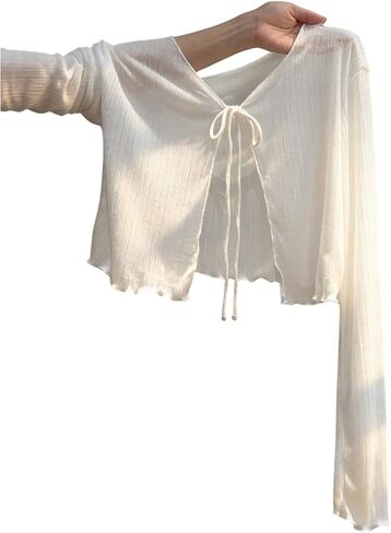 SOLY HUX Women's Tie Front Tops Swimsuit Coverups Long Sleeve Cover Up Top Beach Shirts in Kuwait