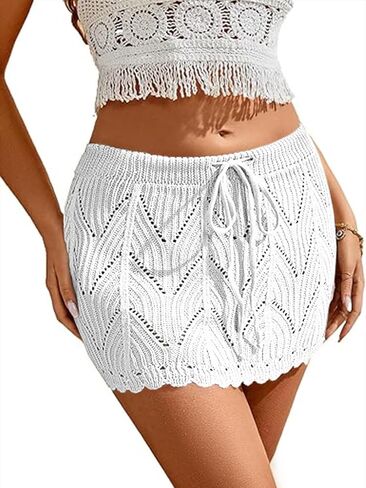 Yesfashion Womens Beach Skirt Crochet Cover Up Shorts Hollow Out Knit Swimsuit Bathing Suit Coverup in Saudi Arabia