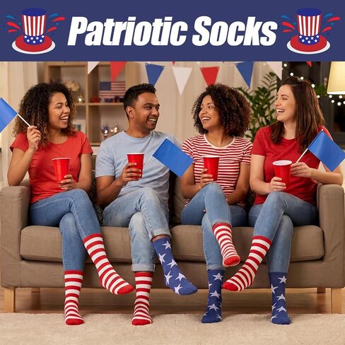 cobee 2 Pairs American Flag Socks for Men Women, Patriotic Red White Blue Stars Stripes Crew Socks Fun Accessories Unisex One Size Adults in Kuwait