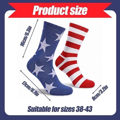 cobee 2 Pairs American Flag Socks for Men Women, Patriotic Red White Blue Stars Stripes Crew Socks Fun Accessories Unisex One Size Adults in Kuwait