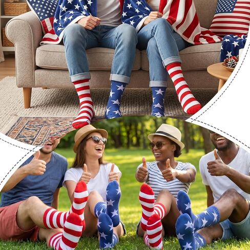 cobee 2 Pairs American Flag Socks for Men Women, Patriotic Red White Blue Stars Stripes Crew Socks Fun Accessories Unisex One Size Adults in Kuwait