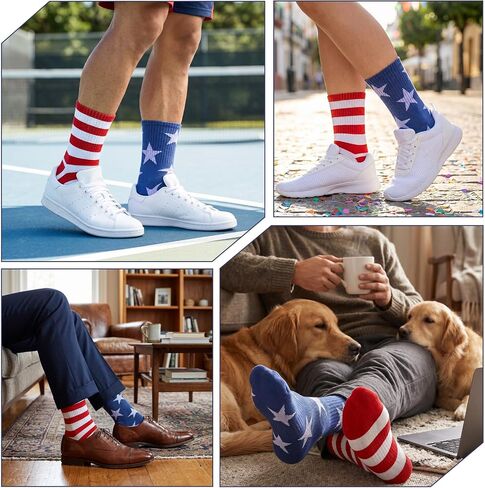cobee 2 Pairs American Flag Socks for Men Women, Patriotic Red White Blue Stars Stripes Crew Socks Fun Accessories Unisex One Size Adults in Kuwait