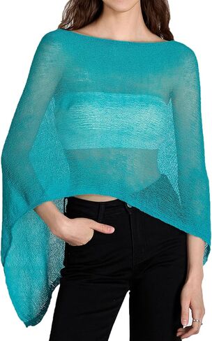 Womens Sheer Knit Poncho Shrug Bolero Sweater Lightweight See Through Shawl Wrap Tops Summer Beach Cover Up in Kuwait
