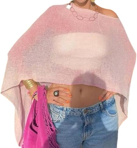 Womens Sheer Knit Poncho Shrug Bolero Sweater Lightweight See Through Shawl Wrap Tops Summer Beach Cover Up in Kuwait