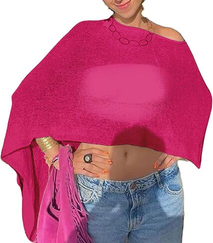 Womens Sheer Knit Poncho Shrug Bolero Sweater Lightweight See Through Shawl Wrap Tops Summer Beach Cover Up in Kuwait