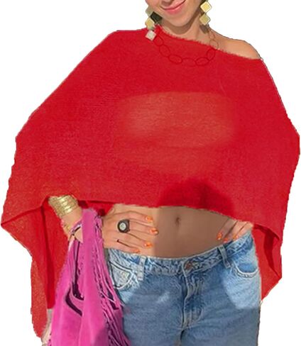 Womens Sheer Knit Poncho Shrug Bolero Sweater Lightweight See Through Shawl Wrap Tops Summer Beach Cover Up in Kuwait