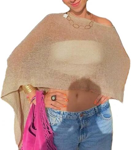 Womens Sheer Knit Poncho Shrug Bolero Sweater Lightweight See Through Shawl Wrap Tops Summer Beach Cover Up in Kuwait