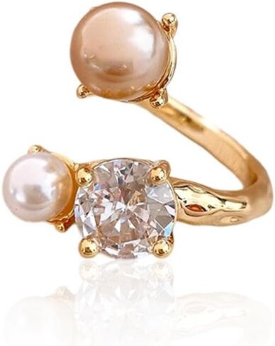Cubic Zirconia Imitation pearl Open Adjustable Ring Crystal Princess Cut Irregular Stacking Statement Finger Bands Eternity Rings Luxury Jewelry for Women in Saudi Arabia