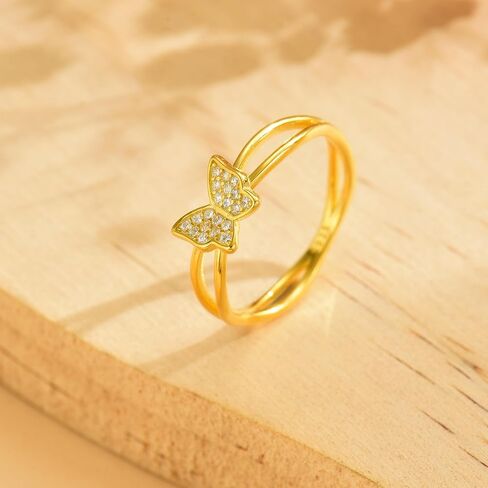 Butterfly Rings for Women,925 Sterling Silver Dainty CZ Butterfly Double Layer Stackable Rings to Daughter Mother 14K Gold Plated Crystal Butterfly Animal Rings Spring Jewelry Wedding Gifts in Saudi Arabia