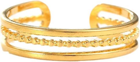 Triple Layer Open Cuff Toe Ring, Beaded Band Adjustable Foot Ring, Stackable Ring for Women in Kuwait