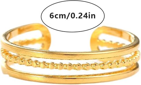 Triple Layer Open Cuff Toe Ring, Beaded Band Adjustable Foot Ring, Stackable Ring for Women in Kuwait