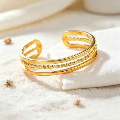 Triple Layer Open Cuff Toe Ring, Beaded Band Adjustable Foot Ring, Stackable Ring for Women in Kuwait