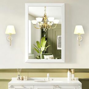 Bathroom Mirror for Over Sink,24x36Inch White Thick Anti-Rust Metal Frame, Rectangle Decorative Wall Mirror with HD Tempered Glass, Horizontal or Vertical Mount for Vanity, Bathroom,Living Room in Saudi Arabia