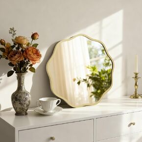 HOMECOOKIN 20" Wavy Round Wall Mirror, Gold Scalloped Circle Mirror Edge Round with Metal Frame, Modern Decorative Hanging/Leaning Mirrors for Bathroom, Hotels, Hallway, Entryway, Vanity, Office in Saudi Arabia