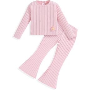 Toddler Girl Clothes Long Sleeve Ribbed Outfits Flared Pant Two Piece Fall Winter Clothing Sets for Girls 2-8 Years in Saudi Arabia