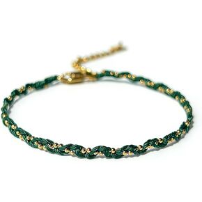 Braided Bracelet for Women Green String Bracelet with Gold Silver Beads | 18k Gold Plated,Green Rope Bracelets,Handmade Vintage Bracelet,Adjustable Bracelet,Delicate Strand Bracelet,Daily wear in Saudi Arabia