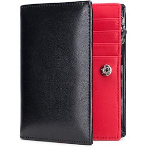 Karmiir Men’s RFID Vertical Bifold Leather Wallet with Zipper Coin Pocket, Multiple Card Slots, ID Window & Double Bill Compartments, Business Wallet for Daily Use (Black/Red) in Saudi Arabia