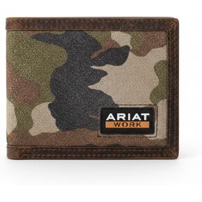 ARIAT Men's Camo Suede Work Bifold Wallet, RFID Blocking, Leather Trim, Multicolor in Kuwait
