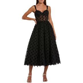 Polka Dot Tulle A-Line Midi Dress by Ieena for Mac Duggal in Saudi Arabia