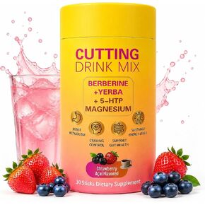 Cutting Drinking Mix | Gut Health & Energy | with Magnesium,Berberine,5-HTP,Yerba Mate &FOS | Strawberry Acai Flavored | 30 Servings in Saudi Arabia