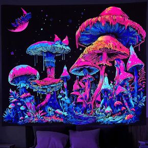 Algasan Blacklight الفطر نسيج يتوهج في الظلام الغابات المرصعة بالنجوم ليلة نسيج الأشعة فوق البنفسجية رد الفعل السحري الخيال القمر نبات المفروشات الجدار شنقا لغرفة النوم 47 × 35 بوصة in Kuwait