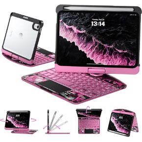 Touch Case with Keyboard for iPad 9th 10.2 ich (7th, 8th, and 9th Gen),Transparent Case 7-Color Backlit Keyboard, Trackpad, 360°Rotating Multi-Touch Trackpad Transparent White in Saudi Arabia