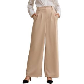 Wide Leg Stretchy Work Pants Women Pleated Dress Pants High Waisted Business Casual Trousers Slacks for Women in Saudi Arabia