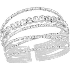 Rbenxia Silvery Bracelets for Women Layered Rhinestone Cuff Bracelet Stretch Sparkly Crystal Fake Jewelry for Wedding Party Costume in Kuwait