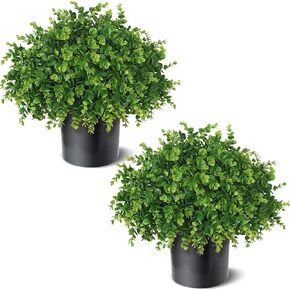 2 Set Soft Textured Artificial Eucalyptus Topiary Trees for Outdoor Decor - 16" Faux Eucalyptus Potted Plant, Fake Greenery Shrubs in Black Pot for Front Door Porch Farmhouse Shower Home Decor in Saudi Arabia