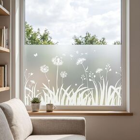 Static Cling Privacy Window Film, 78" x 17" Frosted Glass Covering with Wildflower & Botanical Patterns, Removable No Glue Window Film for Home Bathroom Bedroom Office (Wildflower) in Saudi Arabia