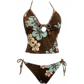 Y2k Sexy Vintage Whimsy Beach Swimsuit 2000s Vacation Going Out Outfits Summer 2 Pieces Floral Bikini Sets Women (Large,Blue Brown Floral) in Saudi Arabia