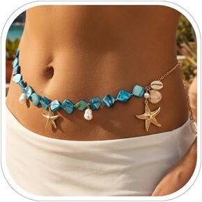 Seashell Starfish Waist Chain for Women,Sexy Pearl Body Chain Boho Starfish Pendant Belly Chains Belt Summer Beach Irregular Mother of Pearl Jewelry in Saudi Arabia
