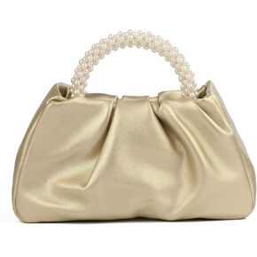 Women's Evening Pearl Clutch Purse Soft Leather Ruched Bag for Wedding Bridal Party Prom Formal Events in Saudi Arabia