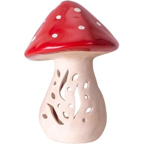 Pacific Giftware Enchanted Garden Ceramic Mushroom Tealight Candle Holder, Red and White Spotted Toadstool Design with Decorative Cutout Pattern 5.7" H in Saudi Arabia