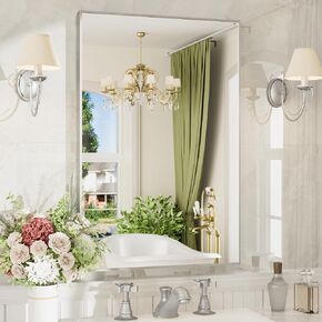 24x36 Inch Brushed Nickel Bathroom Mirror for Over Sink, Rectangular Vanity Mirror Wall Mounted, Tempered Glass Aluminum Frame Mirror, HD Reflection Bathroom Mirror, Horizontal or Vertical in Saudi Arabia