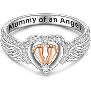 Angel Wing Rings for Women Mom Mommy of An Angel Rings Footprint Bands Memorial Mothers Day Gift in Saudi Arabia