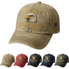 DD-214 Army Veteran Hat, Vintage Adjustable Embroidered Eagle Patriotic Baseball Cap, Veteran Day Gifts for Retired Soldiers in Kuwait
