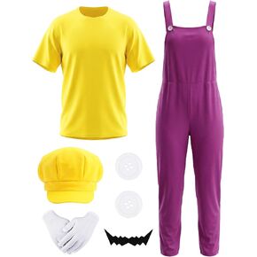 Halloween Costumes Yellow Plumber Cosplay Set Overall T Shirt Hat Gloves for Party Funny Costumes for Men in Saudi Arabia