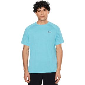 تي شيرت رجالي بأكمام قصيرة من Under Armour Tech منقوش باللون الأزرق الضبابي/أسود كبير in Kuwait