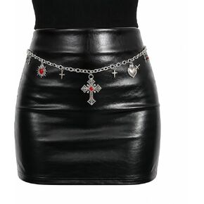 Gothic Cross Waist Chain, Punk Goth Hip Hop Crossover Body Belly Chains Vintage Grunge Silver Layered Belt for Women in Saudi Arabia