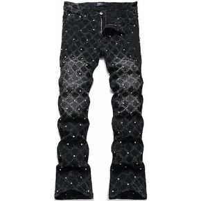 Mens Designer Jeans Vintage Skinny Rhinestone Bling Jeans Y2k Slim Fit Denim Pants Streetwear in Saudi Arabia
