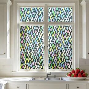 Stickyart Stained Glass Window Film Colorful Leaf Geometric Window Privacy Film Rainbow Decorative Lattice Static Cling Films 3D Windows Sticker Decal Sun Blocking for Bathroom Kitchen 17.5"x39.4" in Saudi Arabia