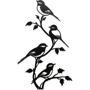 SonnTonn Black Metal Bird Wall Decor - 4 Birds on Branch Silhouette Wall Art, Rustic Style Wall Sculpture for Living Room, Bedroom, Patio, Garden, Farmhouse Home Decor (9.29"x15.75" / 23.6x40cm) in Saudi Arabia
