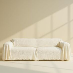 Cloud Like Sofa Cover %100 Pure Cotton, Gauze Couch Covers for Sectional, 3 Seater, 4 Seater Sofa, Extra Large 4 Layered Muslin Natural Fabric, Washable Couch Cover (Cream, 95x150" / 240x380 cm) in Saudi Arabia