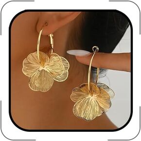 Flower Earrings for Women, Gold Silver Filigree Floral Dangle Hoop Earrings Trendy Statement Hook Earring Spring Summer Flowers Jewelry Accessories in Saudi Arabia