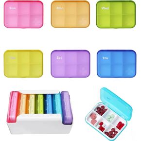 7 Piece Set Pill Organizer 6 Times a Day, Weekly Daily Travel Medicine Organizer Portable 7 Day 42 Compartments Pill Box with Moisture-Proof Pill Case Travel Pill Container for Vitamins,Supplements in Saudi Arabia
