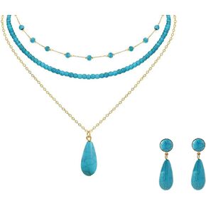 Turquoise Necklace Earring for Women 14K Gold Plated Turquoise Beaded Choker Necklaces Western Boho Jewelry Set in Saudi Arabia