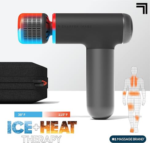 Sharper Image® Powerboost® Pro+ Hot & Cold Compact Deep Tissue Massage Gun - 6 Speed, 4 Attachments, Travel Case| Soothing Heat & Cold Therapy| Portable Lightweight Full Body Shoulder & Back Massager in Kuwait