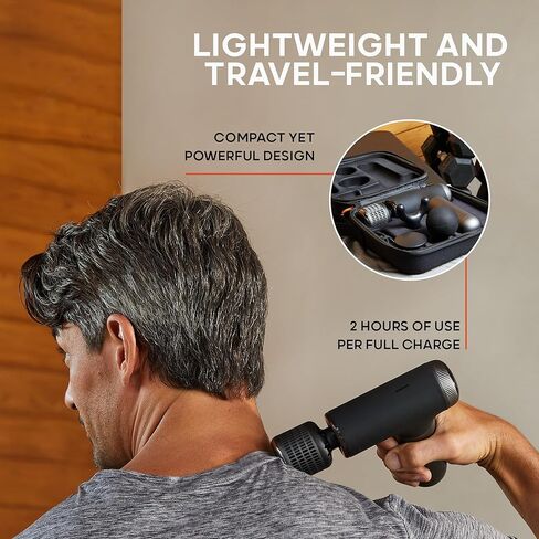 Sharper Image® Powerboost® Pro+ Hot & Cold Compact Deep Tissue Massage Gun - 6 Speed, 4 Attachments, Travel Case| Soothing Heat & Cold Therapy| Portable Lightweight Full Body Shoulder & Back Massager in Kuwait